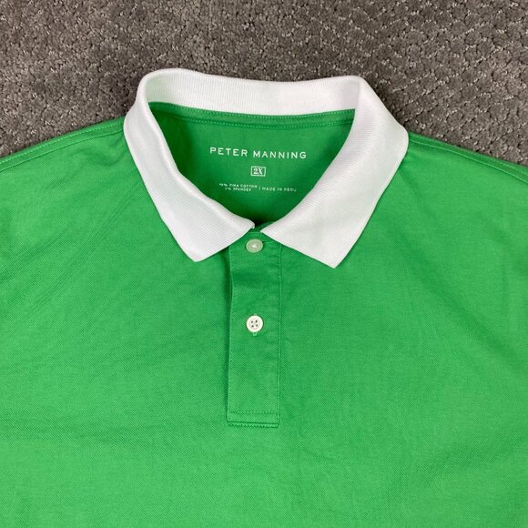 Peter Manning Polo Shirt Men's 2X Green White Preppy Tennis golf Stretch - Picture 2 of 9